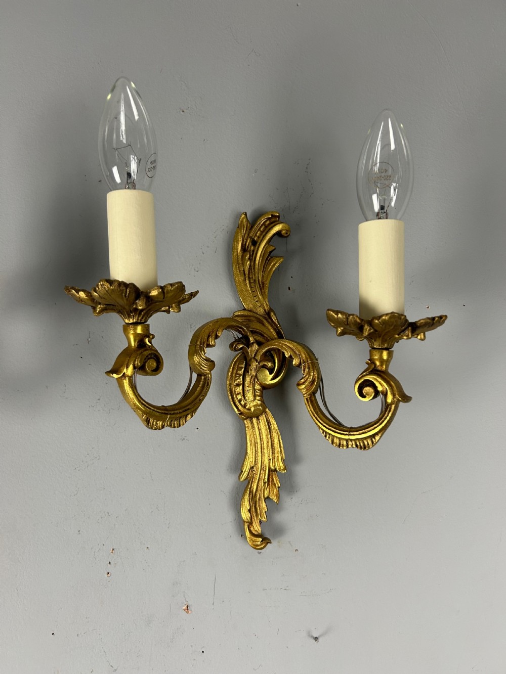French Pair Of Gilded Twin Arm Antique Wall Lights View VIII