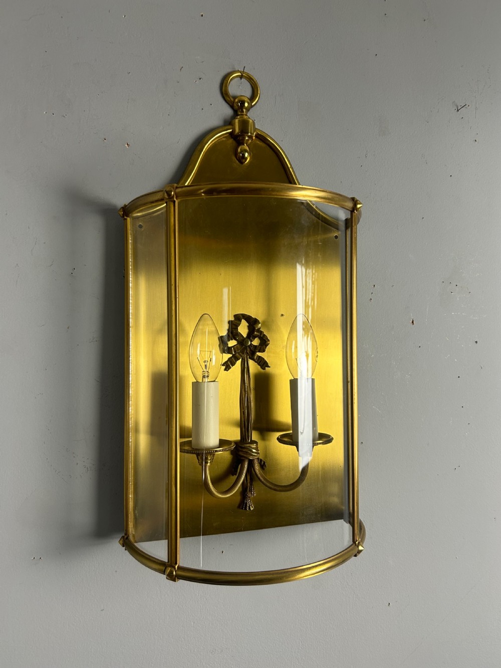 Single French Large Brass Convex Half Lantern Wall Light View II