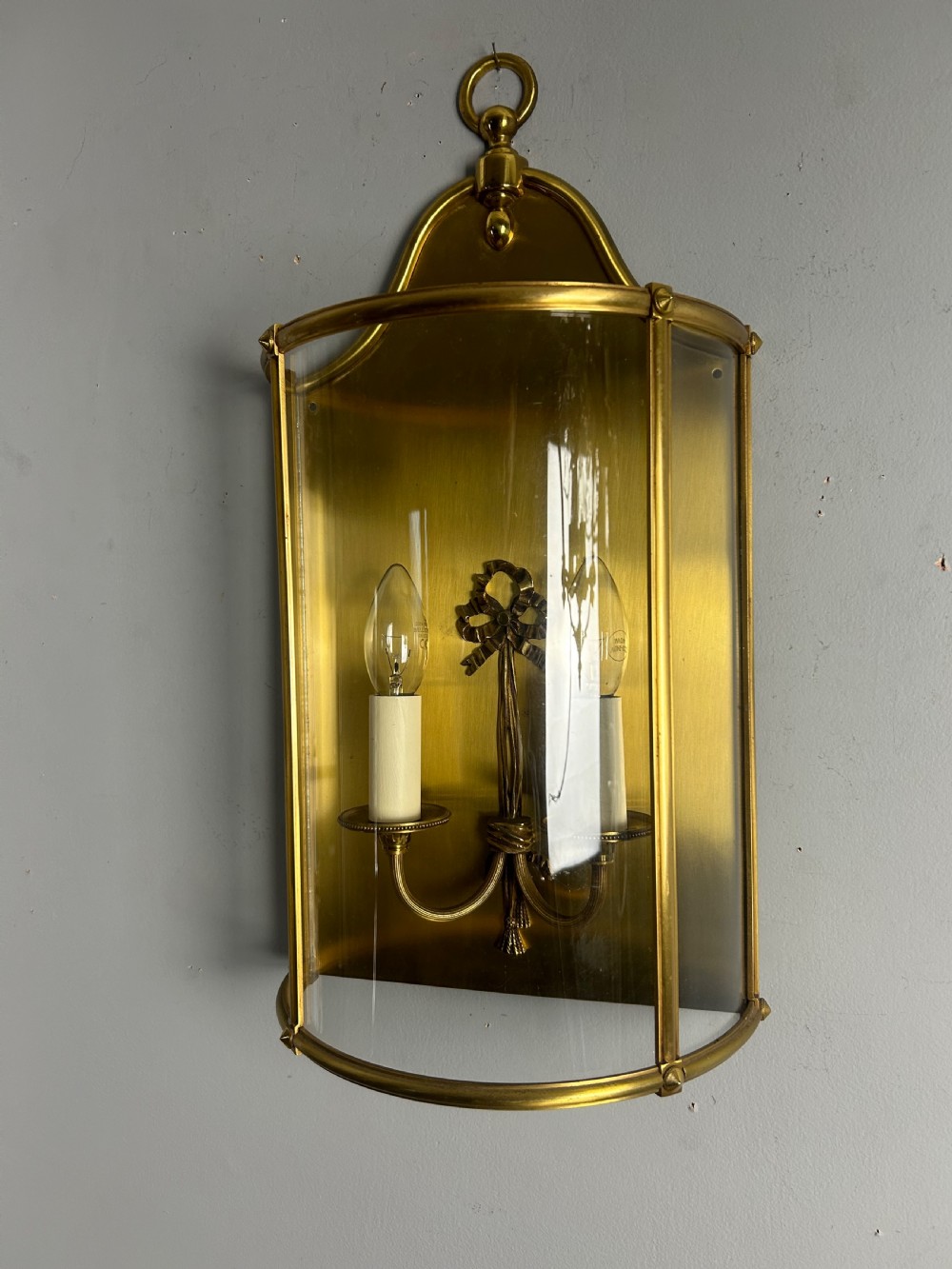 Single French Large Brass Convex Half Lantern Wall Light View III