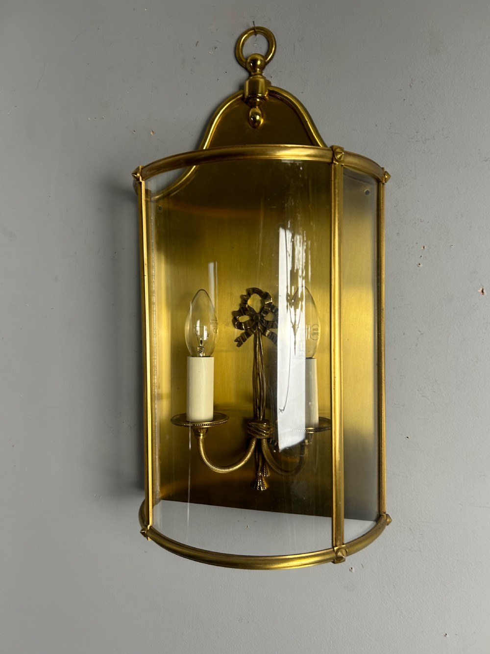 Single French Large Brass Convex Half Lantern Wall Light View IV
