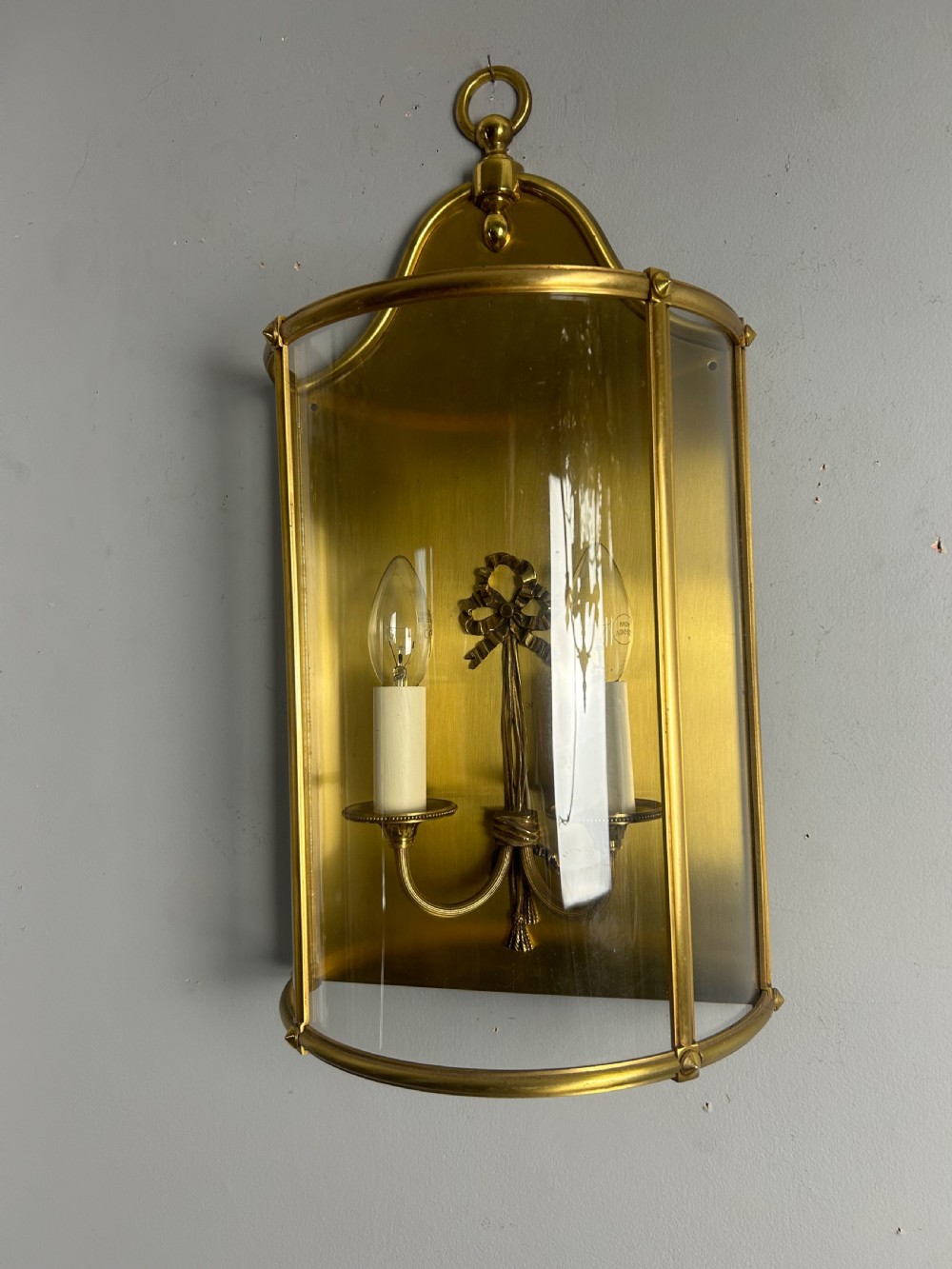 Single French Large Brass Convex Half Lantern Wall Light View V
