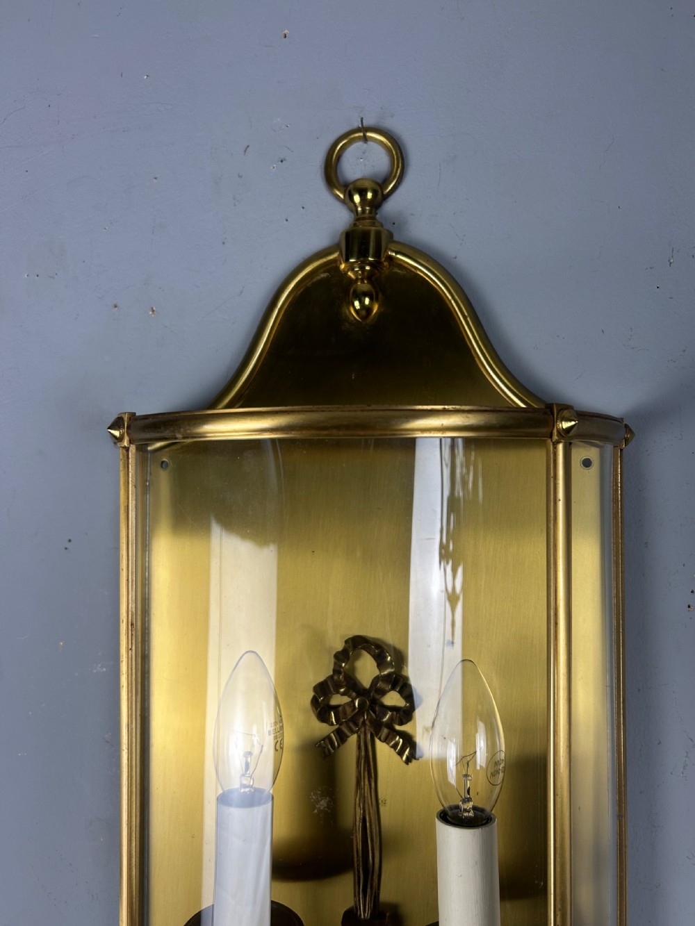 Single French Large Brass Convex Half Lantern Wall Light View VI