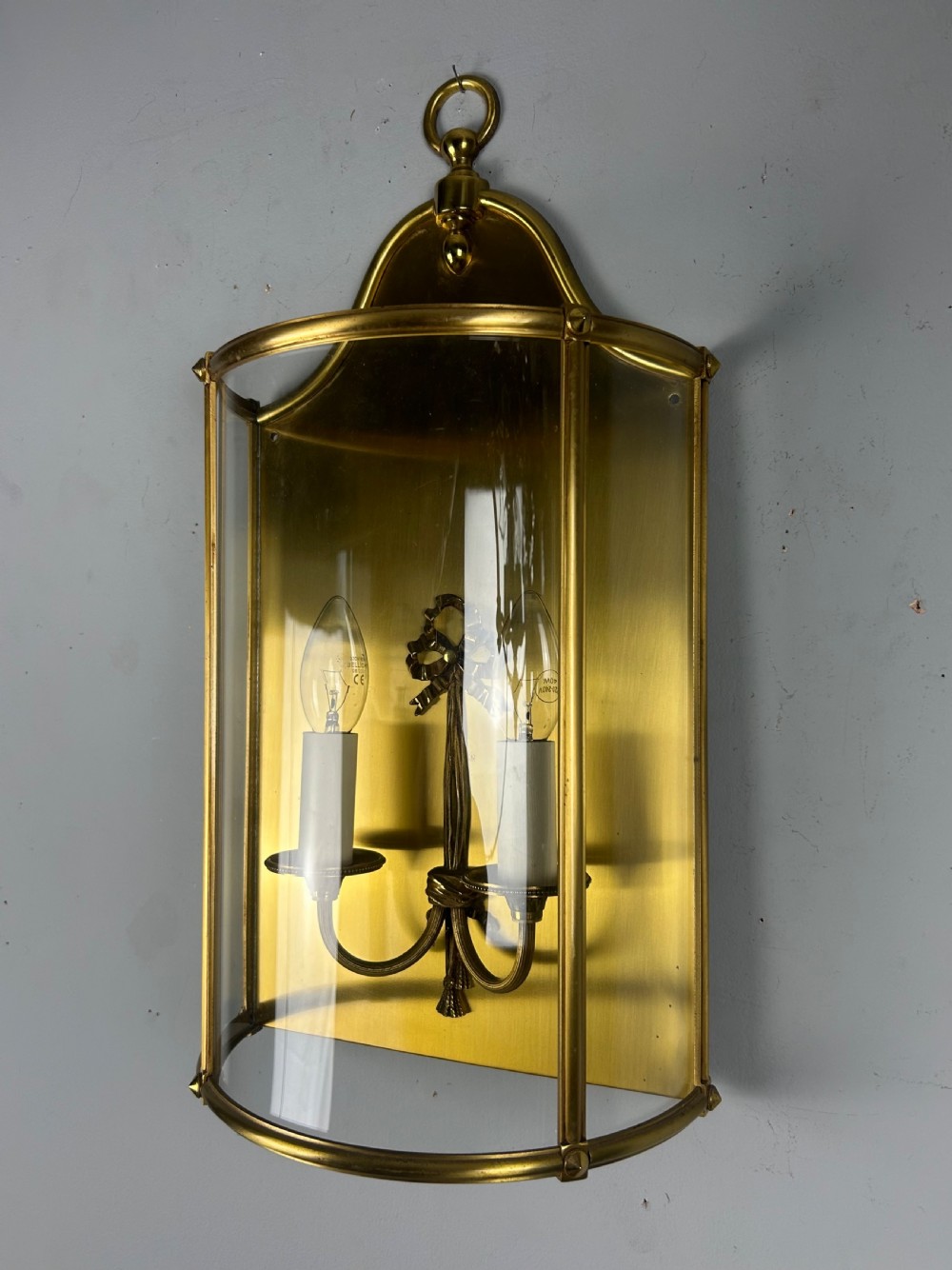 Single French Large Brass Convex Half Lantern Wall Light View VII