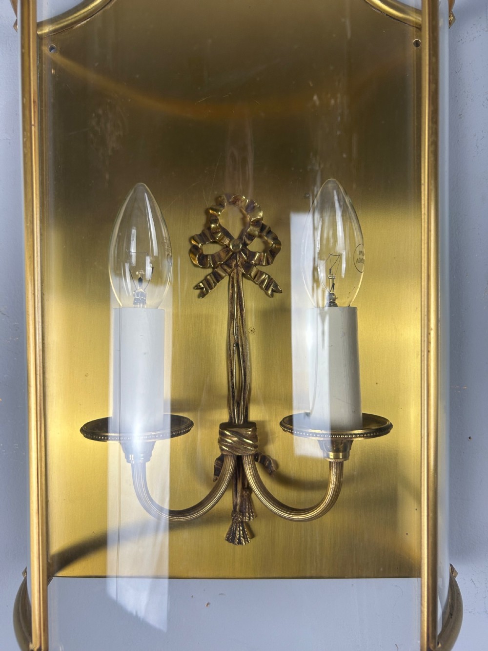 Single French Large Brass Convex Half Lantern Wall Light View VIII