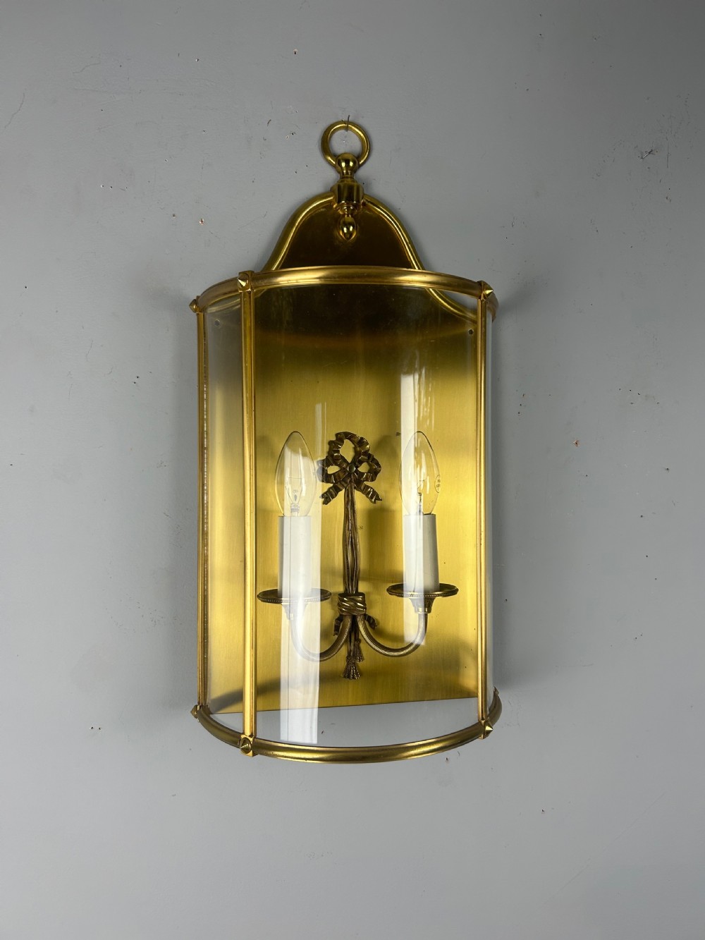 Single French Large Brass Convex Half Lantern Wall Light View IX