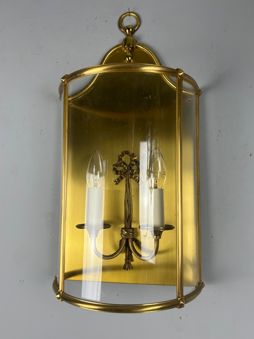 Single French Large Brass Convex Half Lantern Wall Light View X