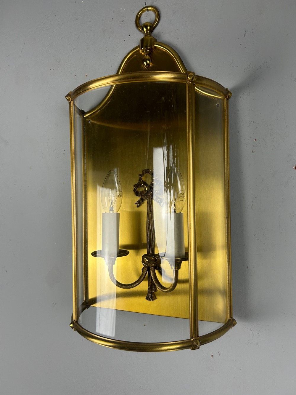 Single French Large Brass Convex Half Lantern Wall Light View XI