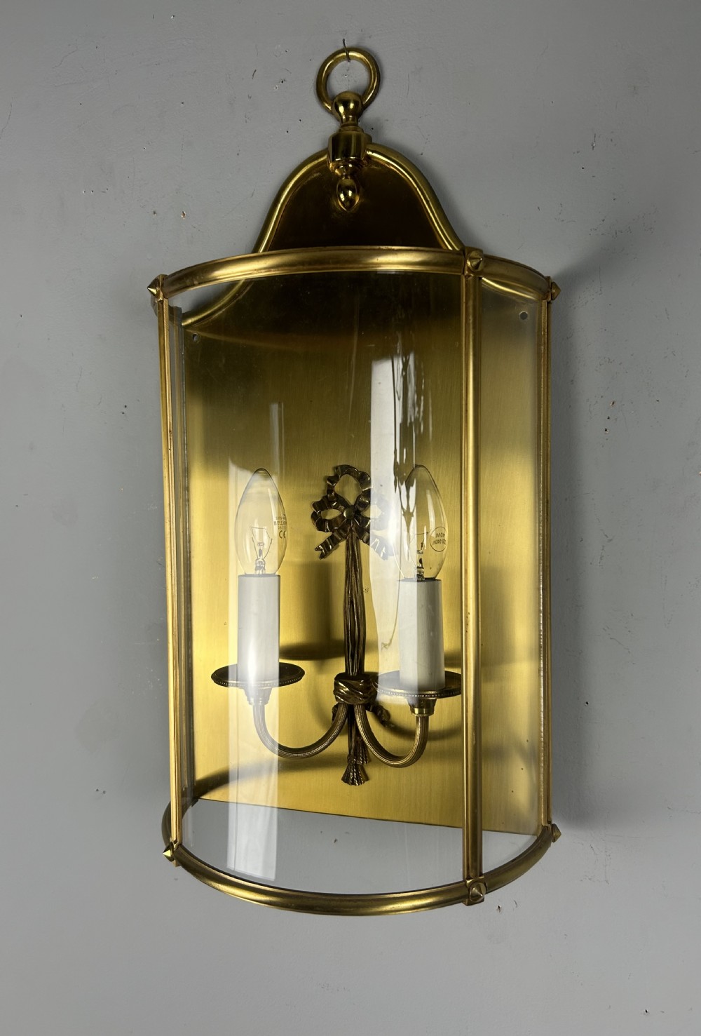Single French Large Brass Convex Half Lantern Wall Light View XII