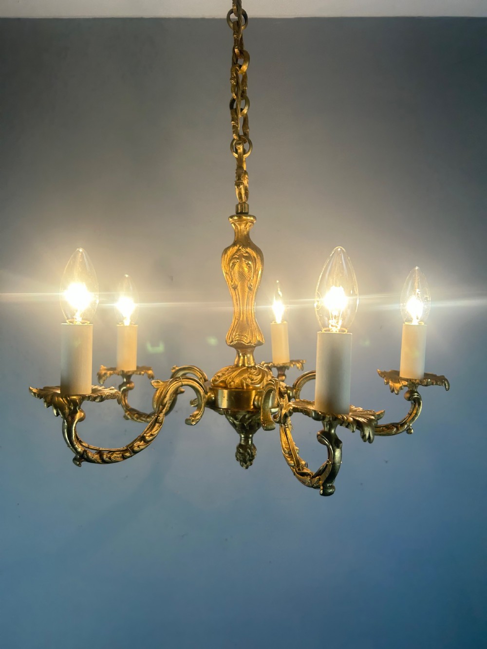 French 5 Light Antique Chandelier, Rewired  View III