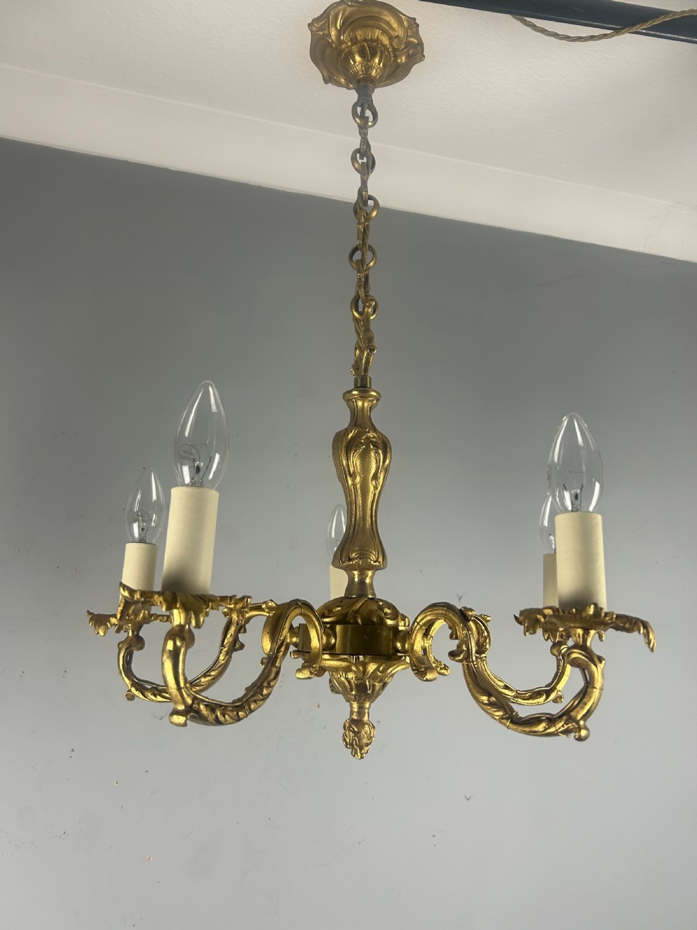 French 5 Light Antique Chandelier, Rewired  View VII