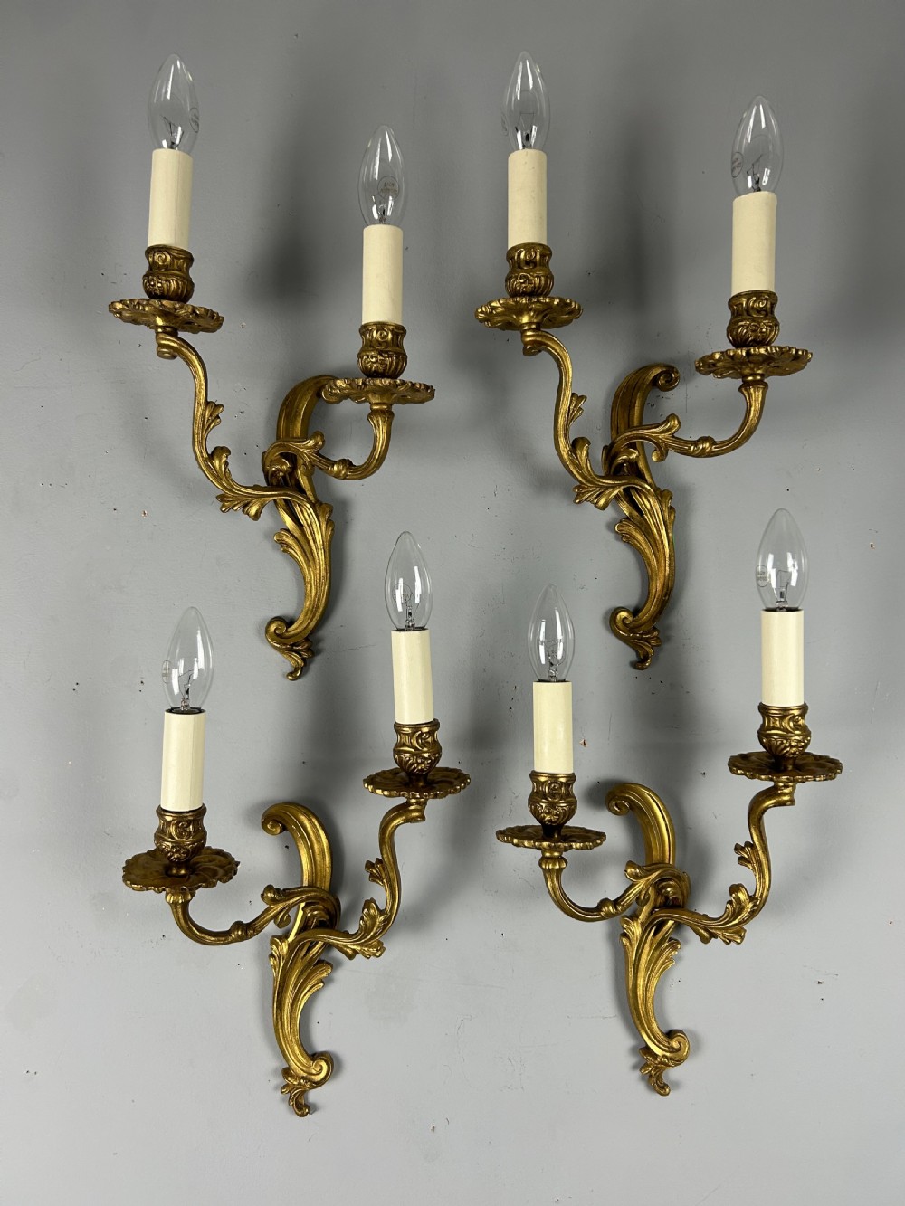 Set Of 4 French Gilded Twin Arm Antique Wall Lights