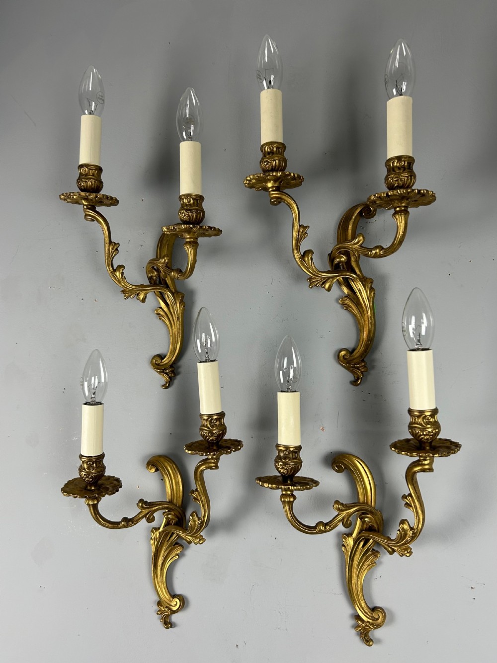 Set Of 4 French Gilded Twin Arm Antique Wall Lights View V