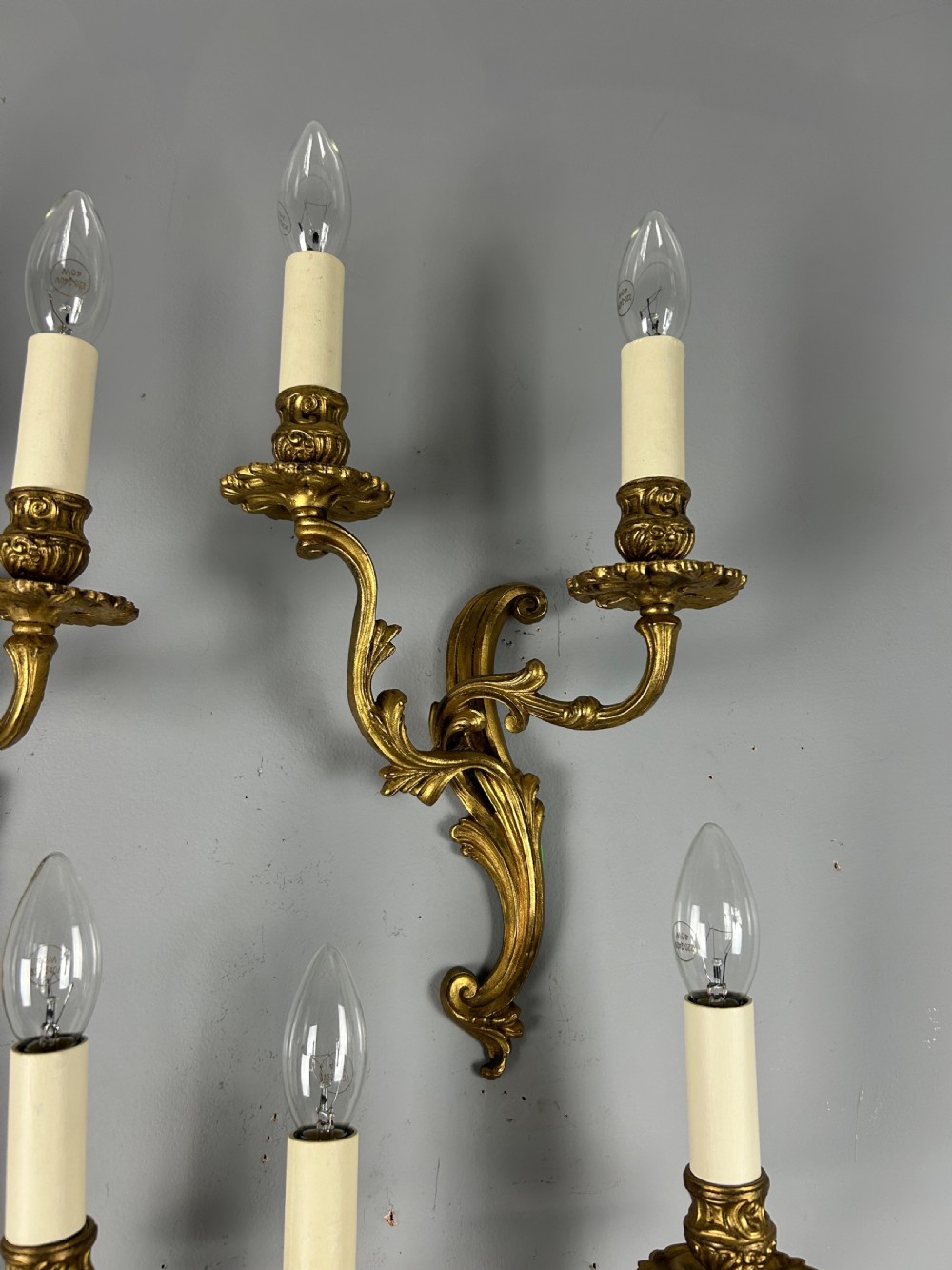 Set Of 4 French Gilded Twin Arm Antique Wall Lights View VI