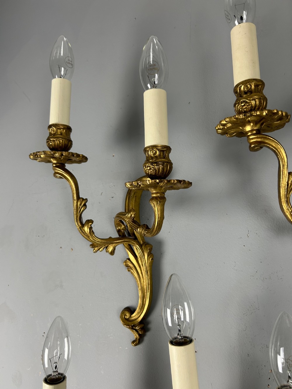 Set Of 4 French Gilded Twin Arm Antique Wall Lights View VII