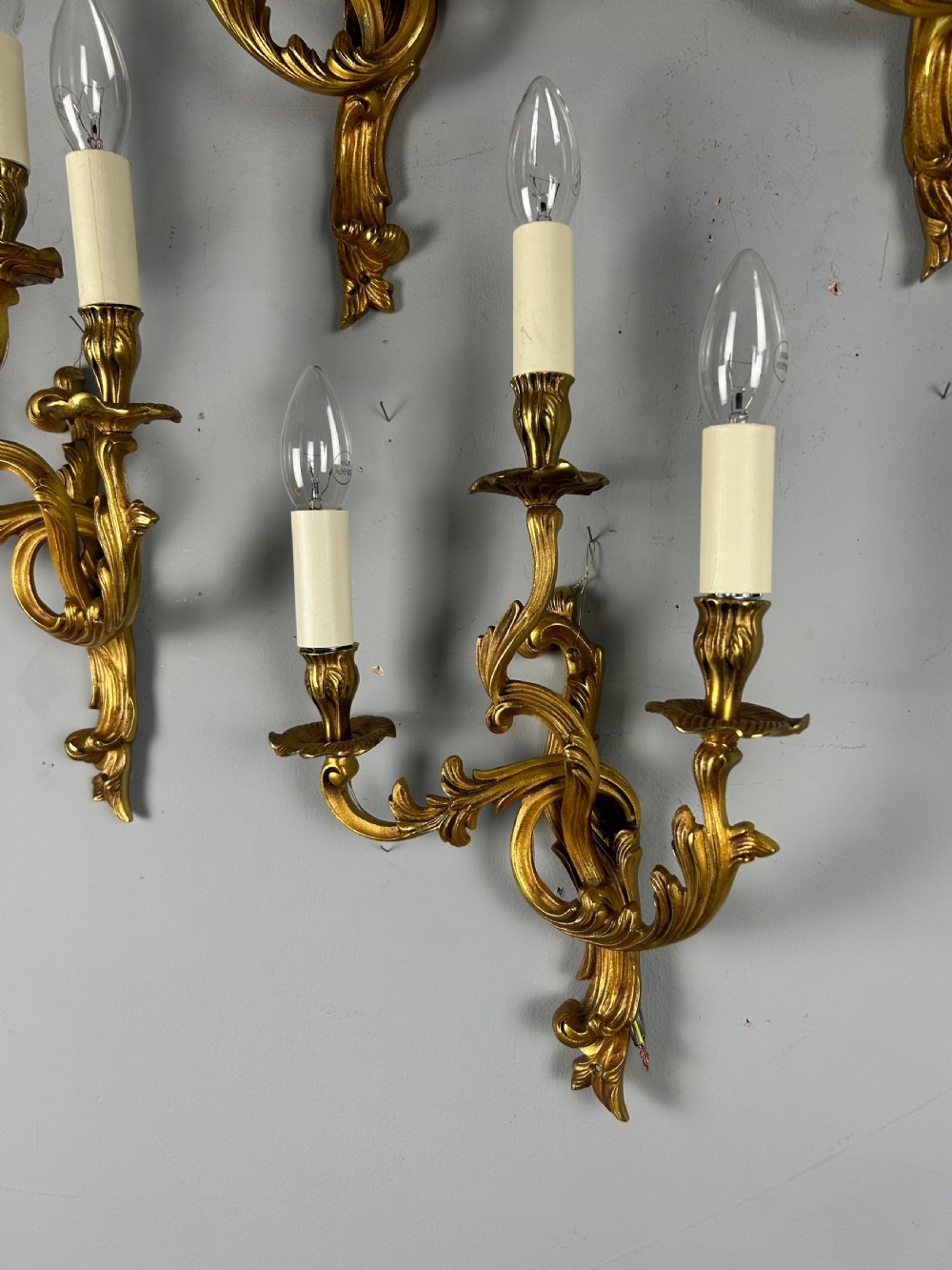 Set Of 4 French Gilded Triple Arm Antique Wall Lights View II