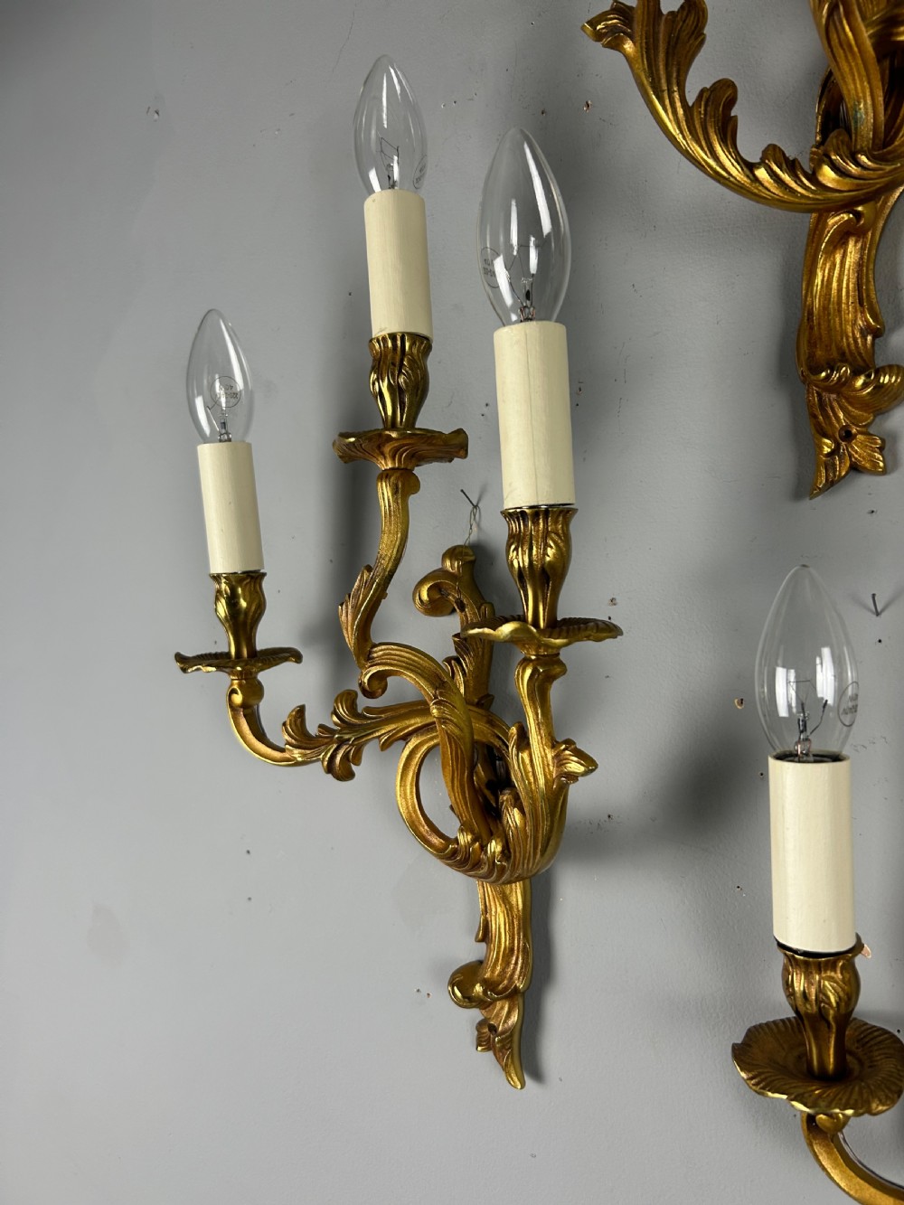Set Of 4 French Gilded Triple Arm Antique Wall Lights View III