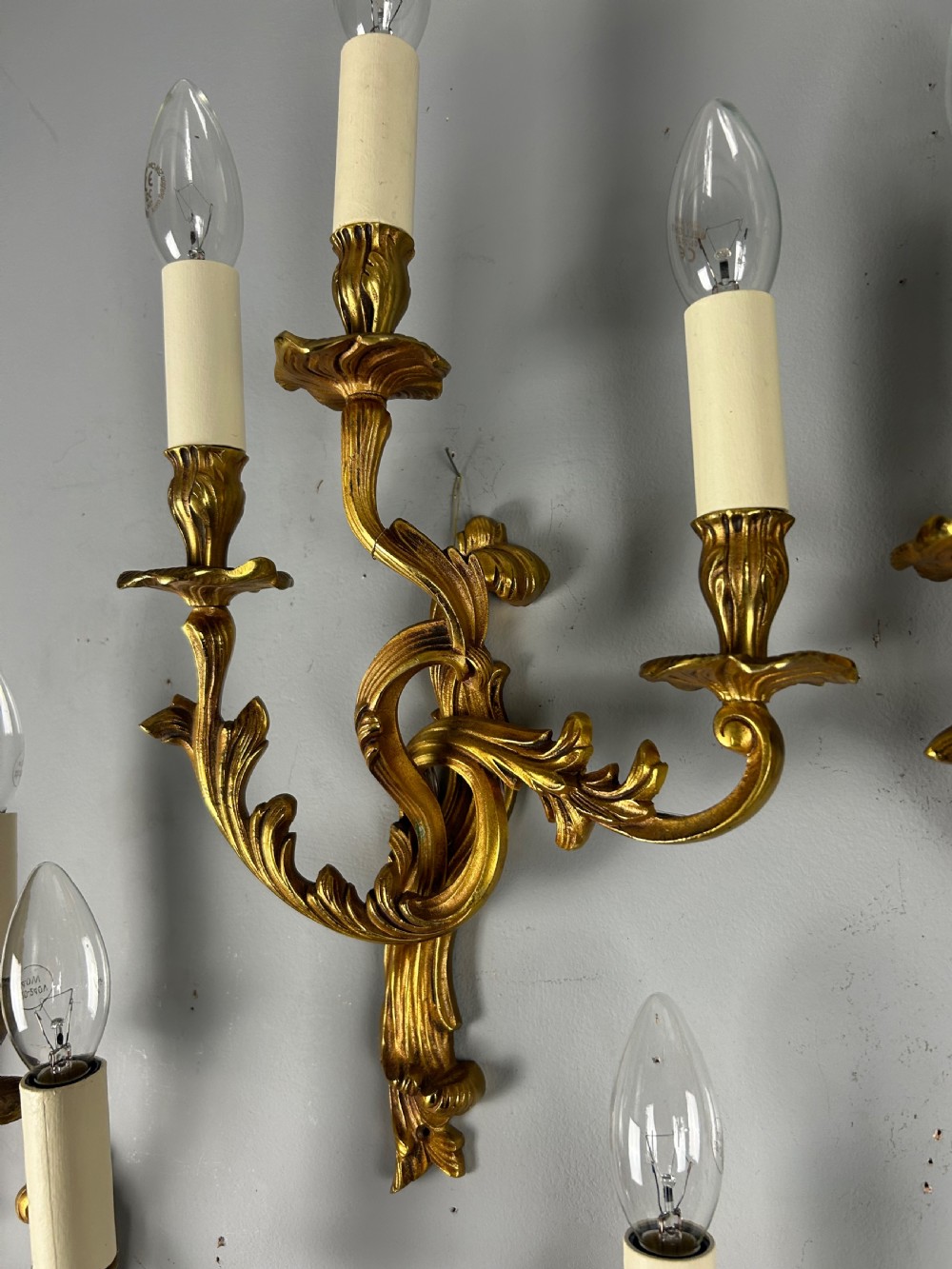 Set Of 4 French Gilded Triple Arm Antique Wall Lights View IV