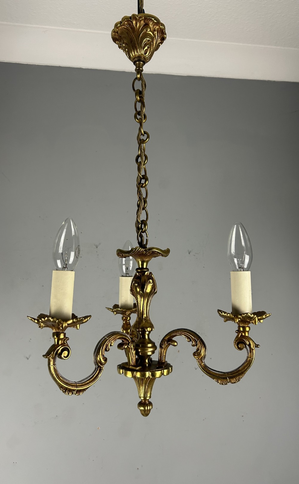 French Triple Light Antique Chandelier, Rewired