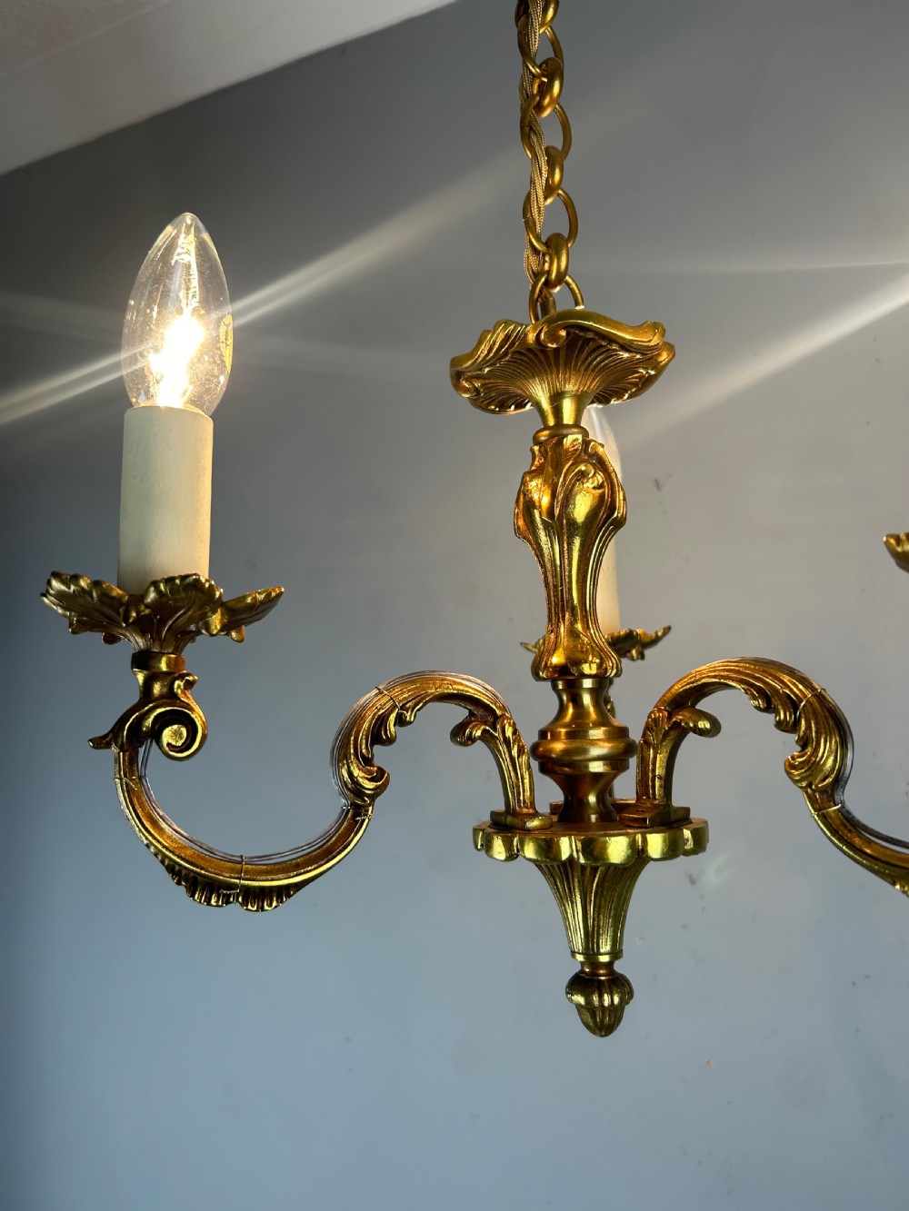 French Triple Light Antique Chandelier, Rewired View III