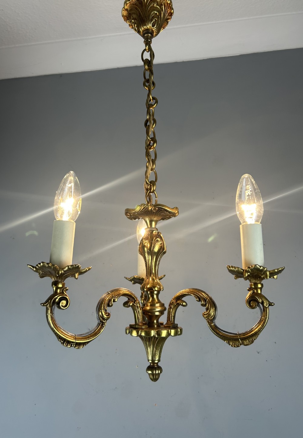 French Triple Light Antique Chandelier, Rewired View IV