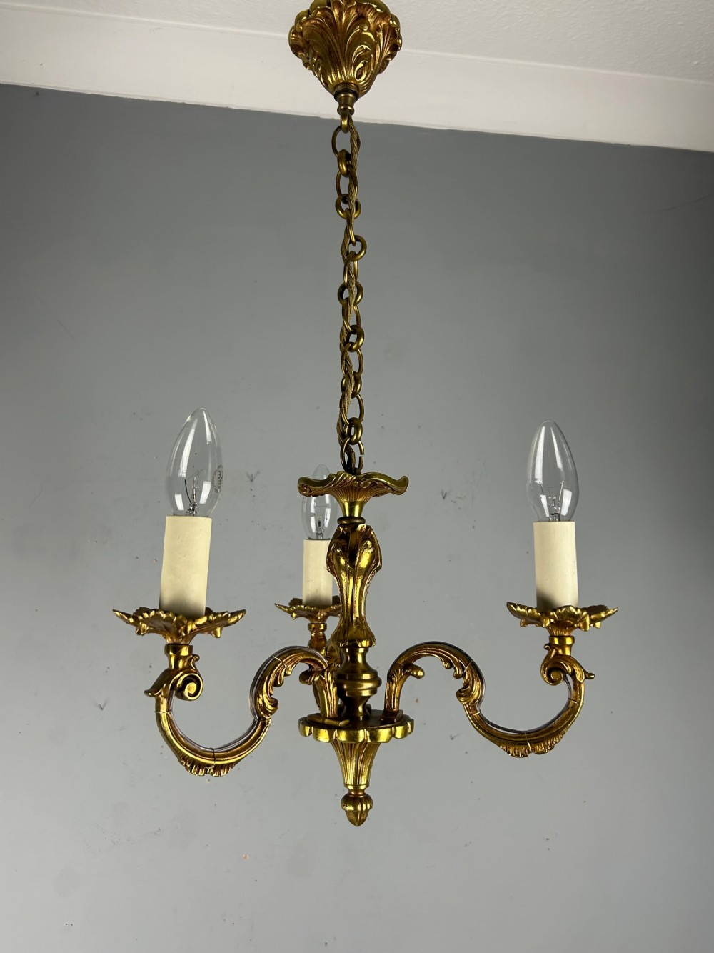 French Triple Light Antique Chandelier, Rewired View VII