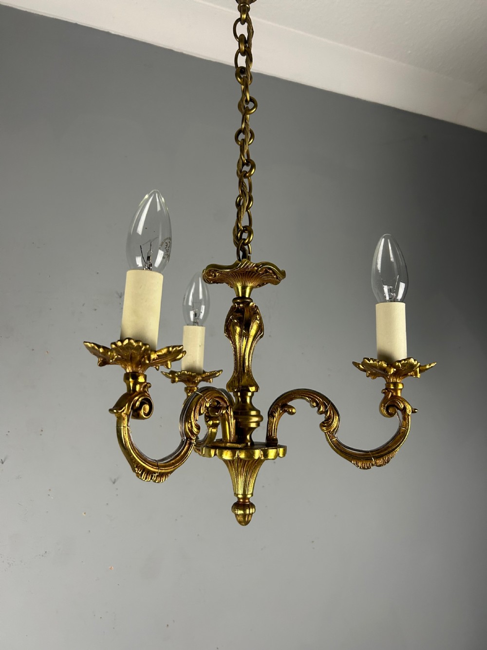 French Triple Light Antique Chandelier, Rewired View IX
