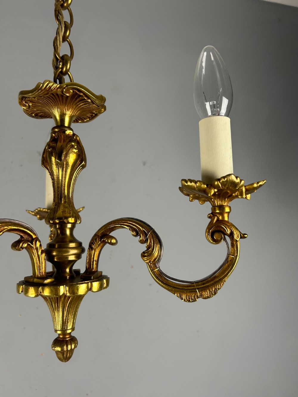 French Triple Light Antique Chandelier, Rewired View X