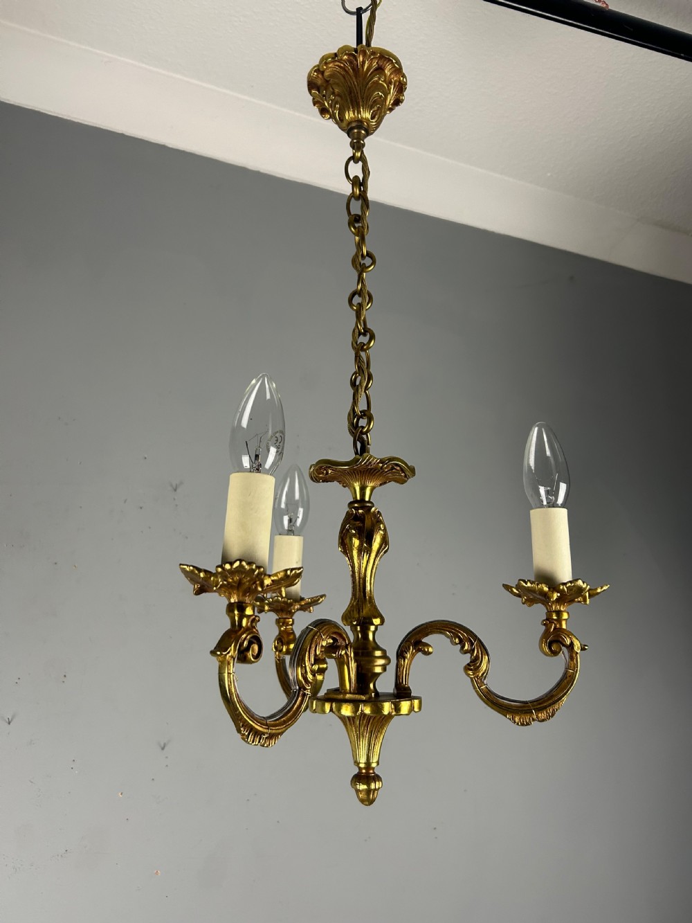 French Triple Light Antique Chandelier, Rewired View XI