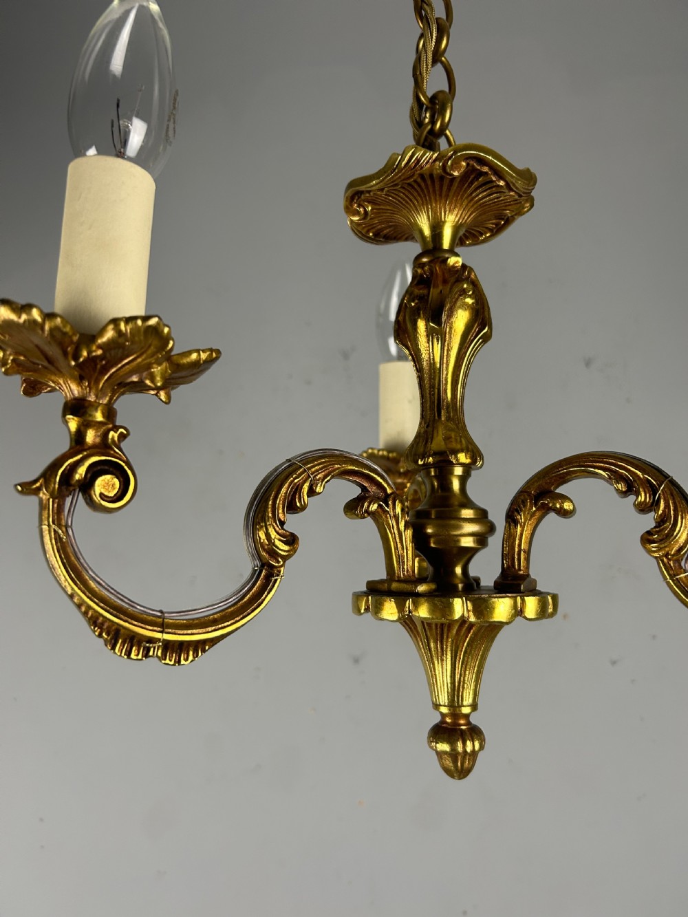 French Triple Light Antique Chandelier, Rewired View XII