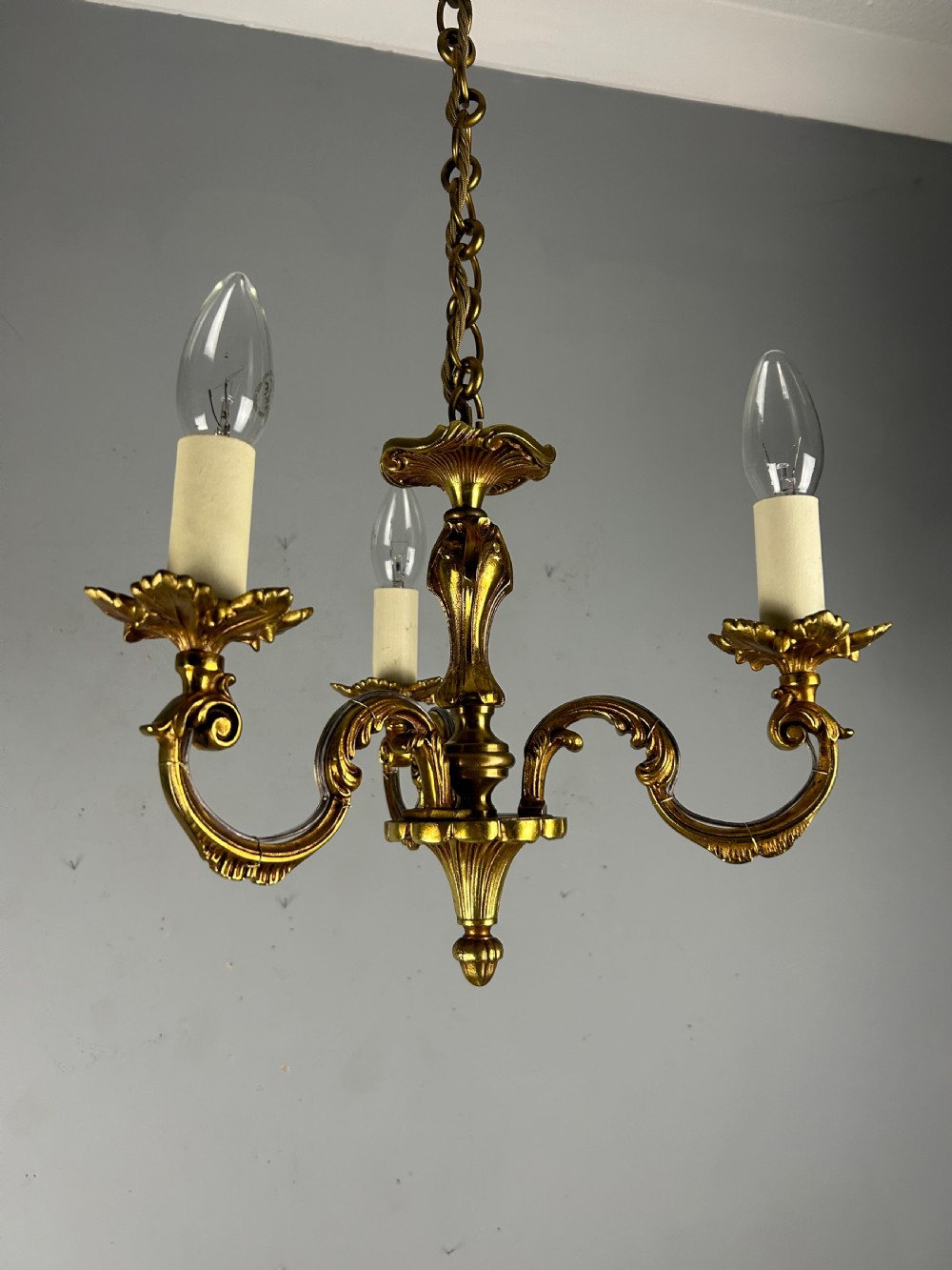 French Triple Light Antique Chandelier, Rewired View XIII