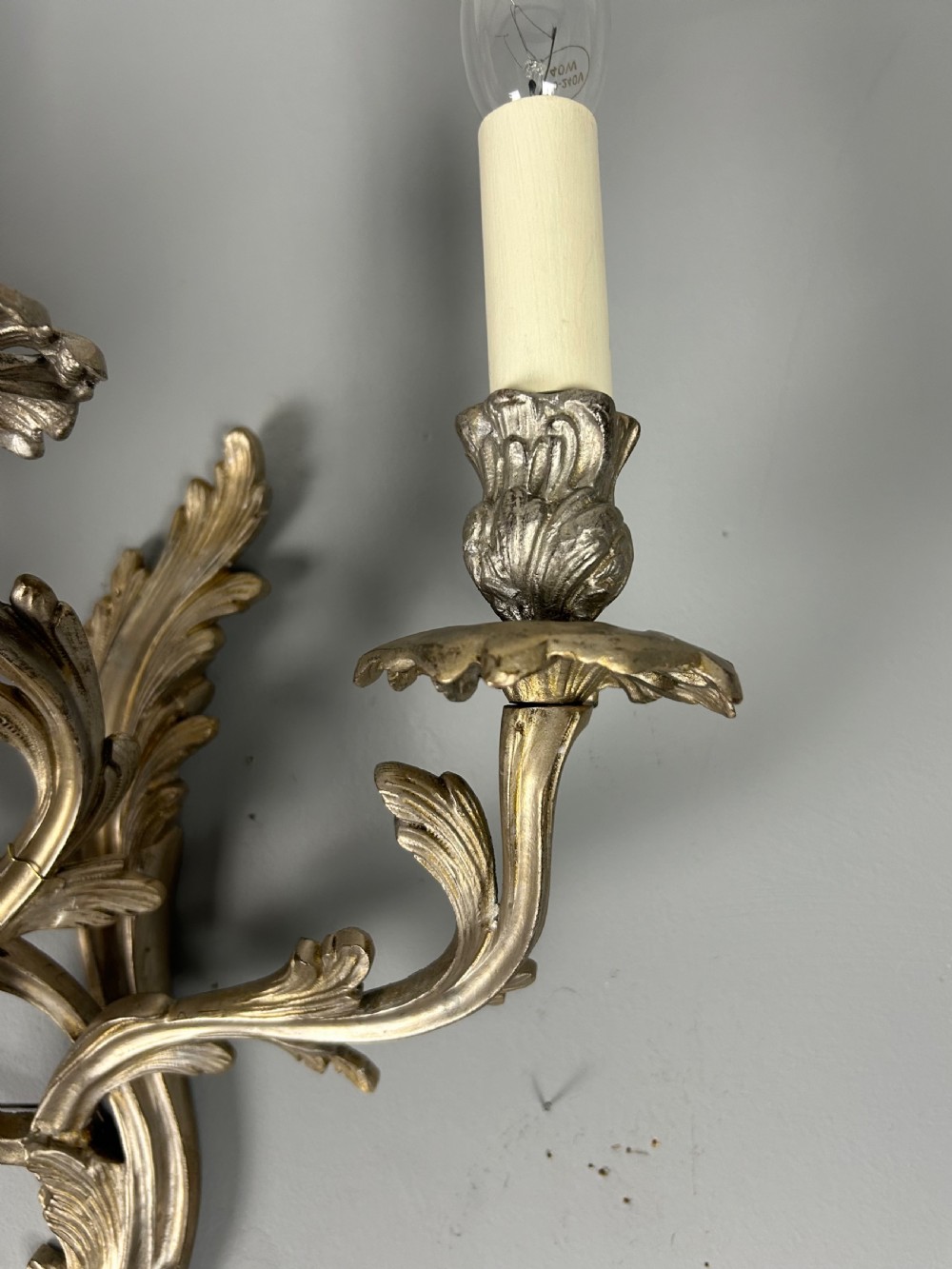 Pair Of French Triple Arm Silver Gilt Brass Antique Wall Lights View IV