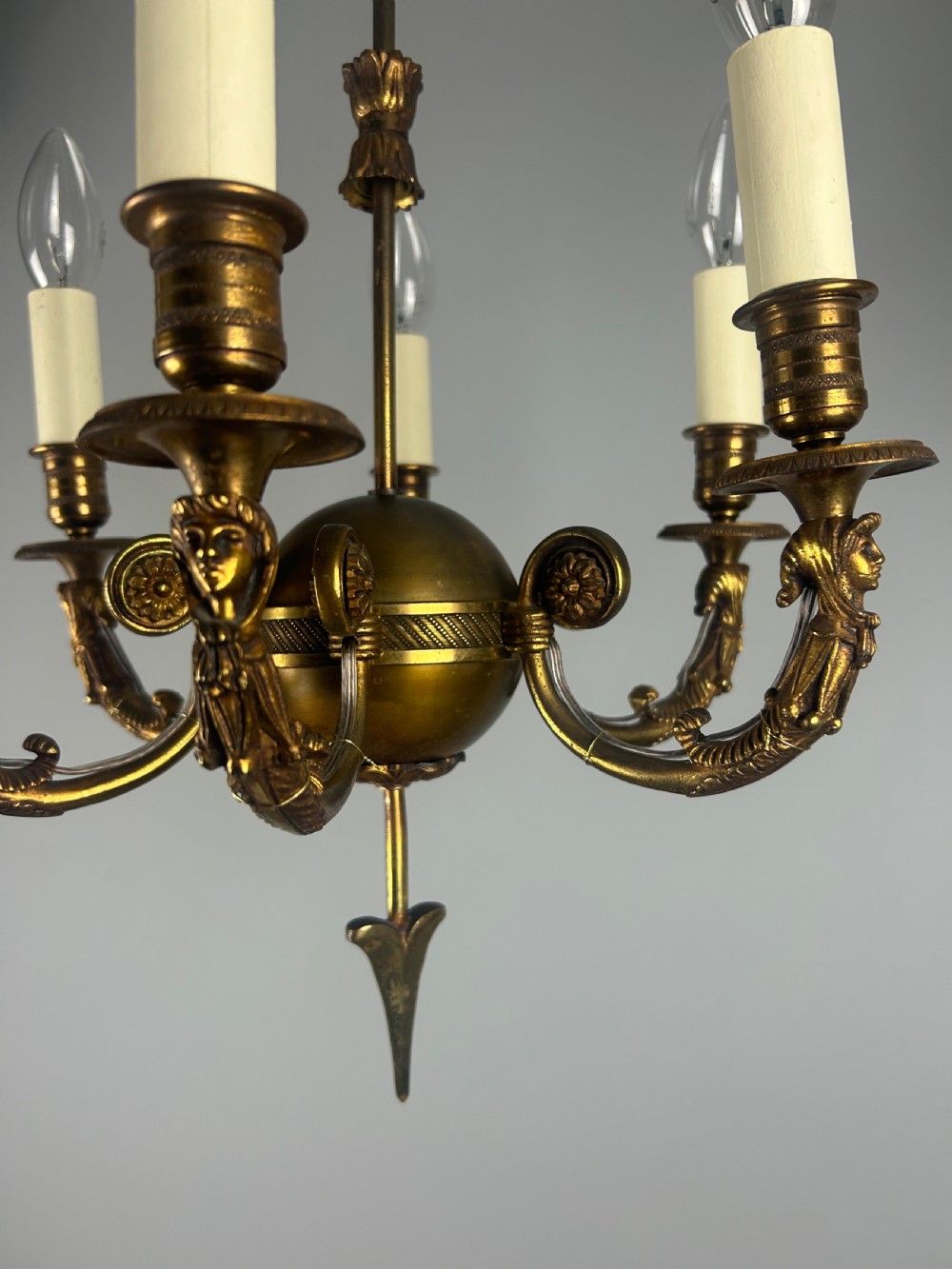 French Empire Bronze Arrow 6 Light Antique Chandelier  View IV