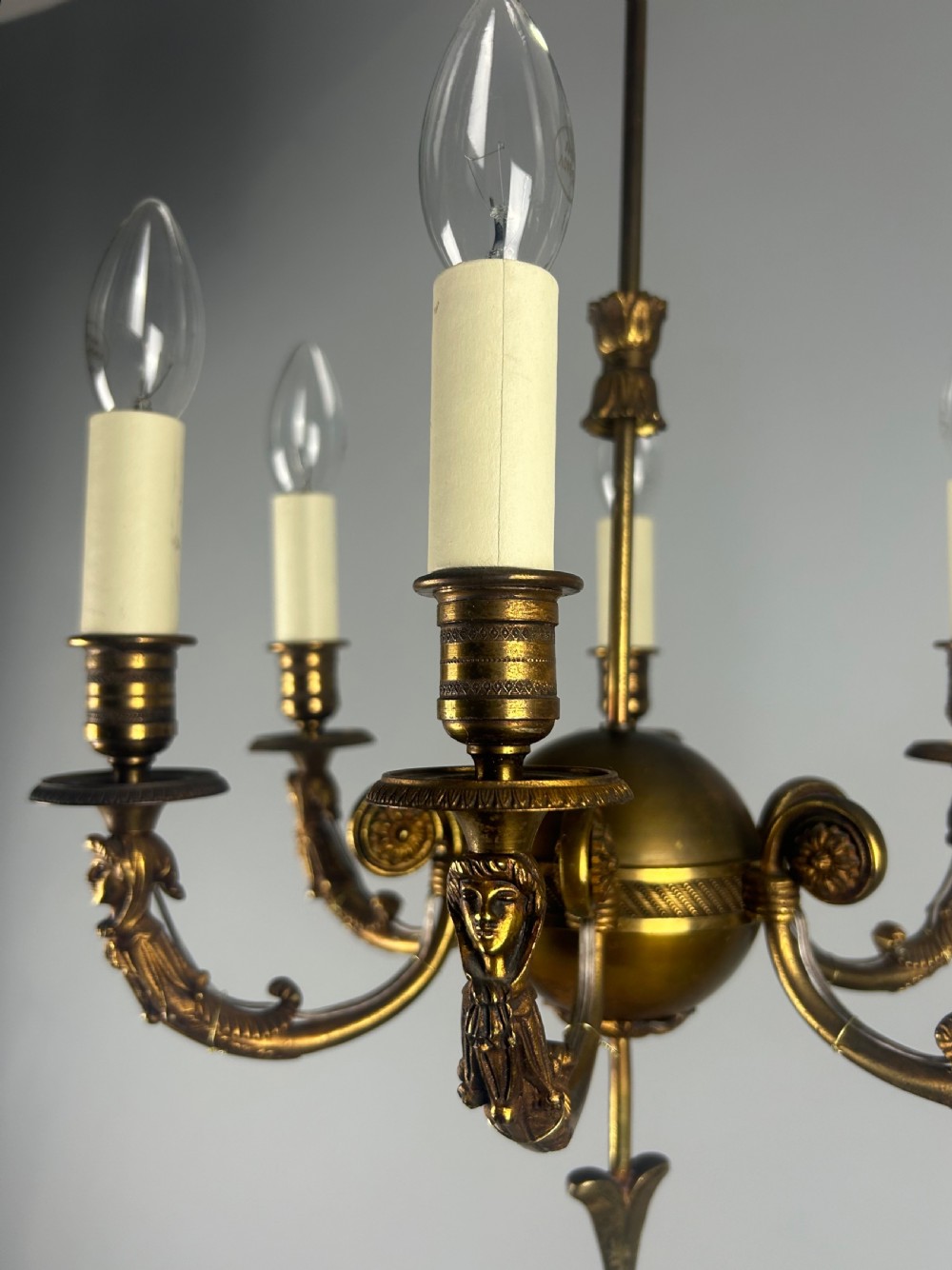 French Empire Bronze Arrow 6 Light Antique Chandelier  View V