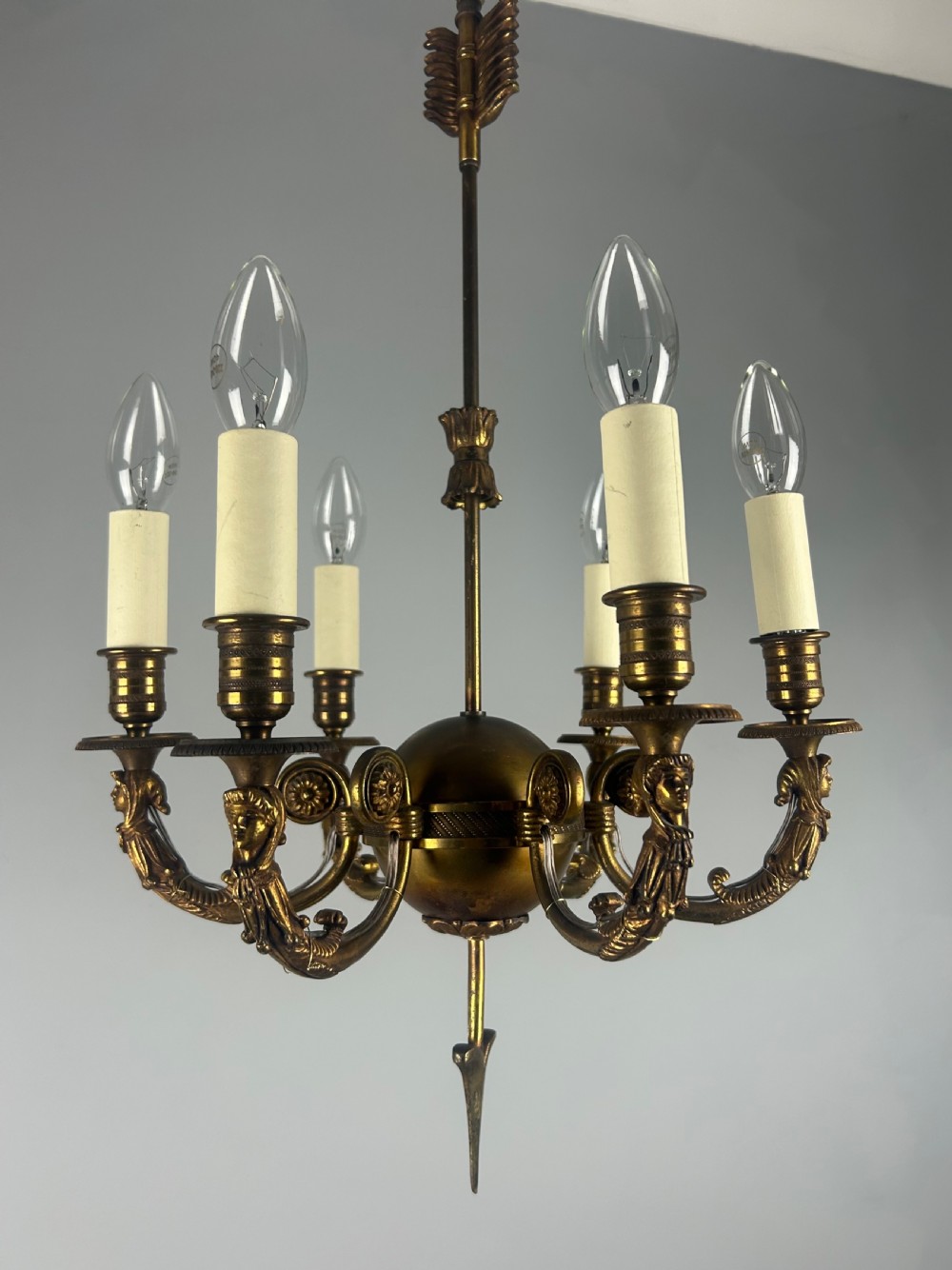 French Empire Bronze Arrow 6 Light Antique Chandelier  View VII