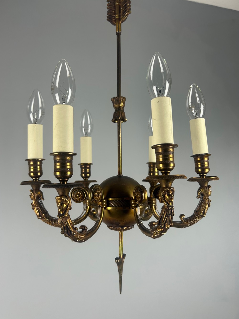 French Empire Bronze Arrow 6 Light Antique Chandelier  View VIII