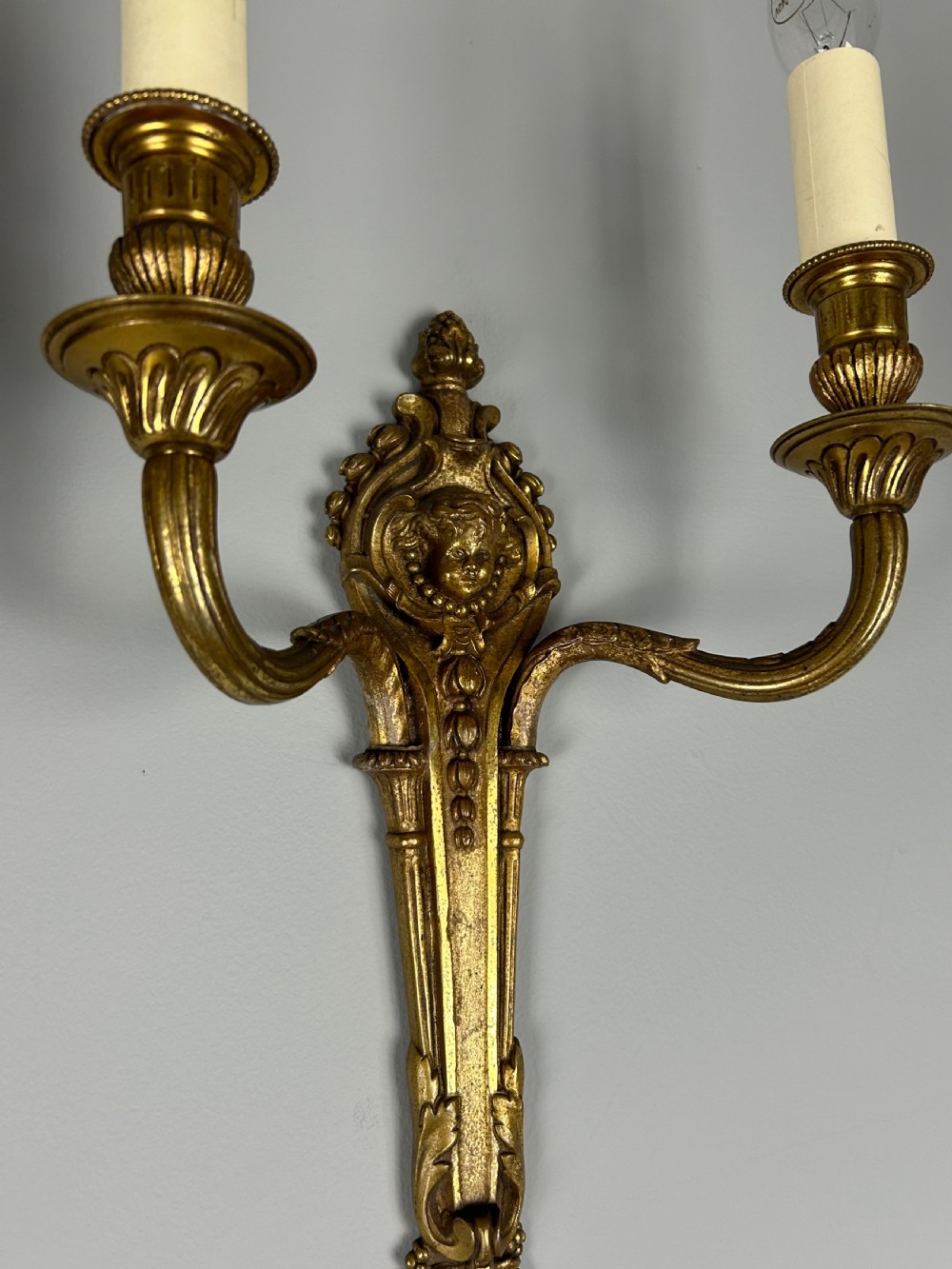19th Century French Putti Cherub Antique Wall Lights  View V