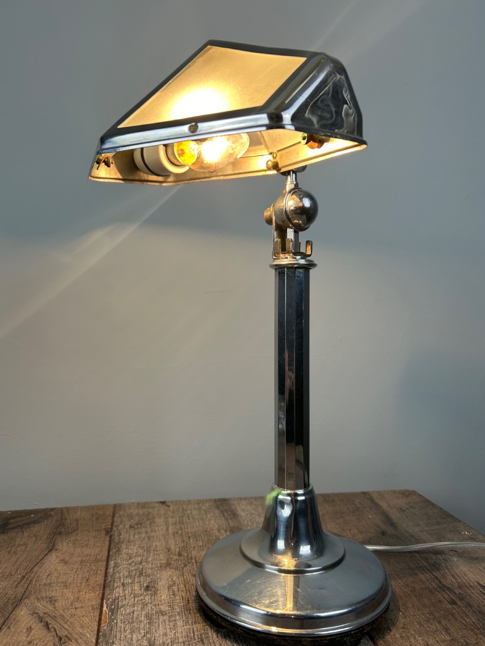 Art Deco Chrome And Milk Glass Adjustable Desk Lamp By Pirouette View II