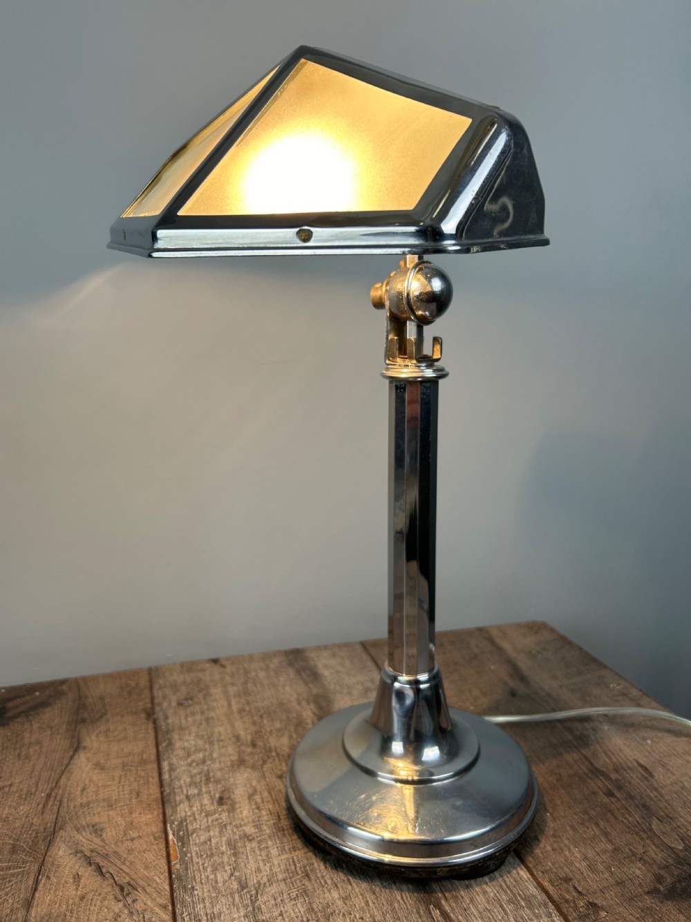 Art Deco Chrome And Milk Glass Adjustable Desk Lamp By Pirouette View III