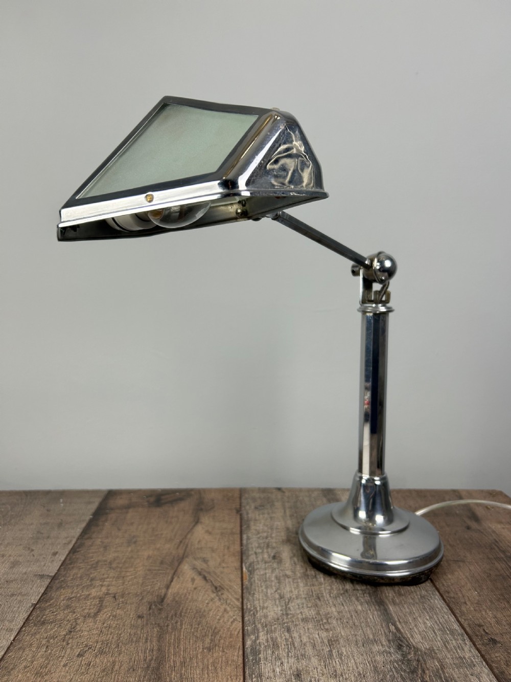 Art Deco Chrome And Milk Glass Adjustable Desk Lamp By Pirouette View VII