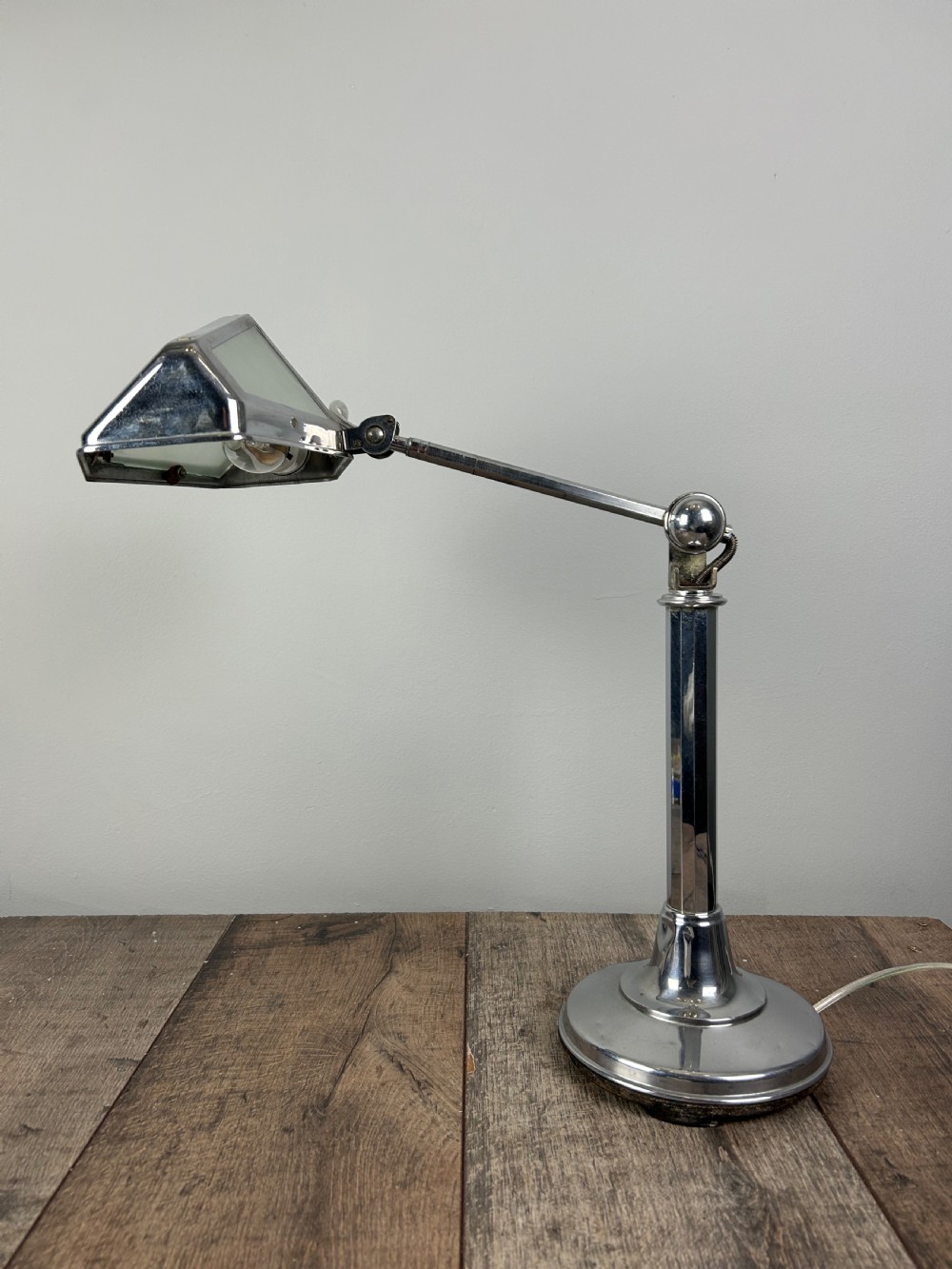 Art Deco Chrome And Milk Glass Adjustable Desk Lamp By Pirouette View XI