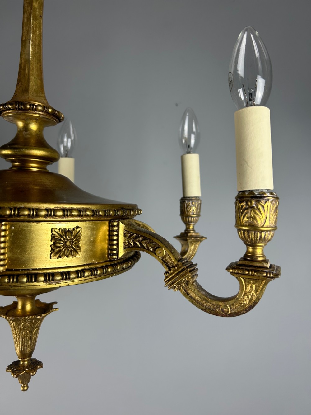 English Art Nouveau c1910 6 Arm Antique Brass Chandelier  View IV