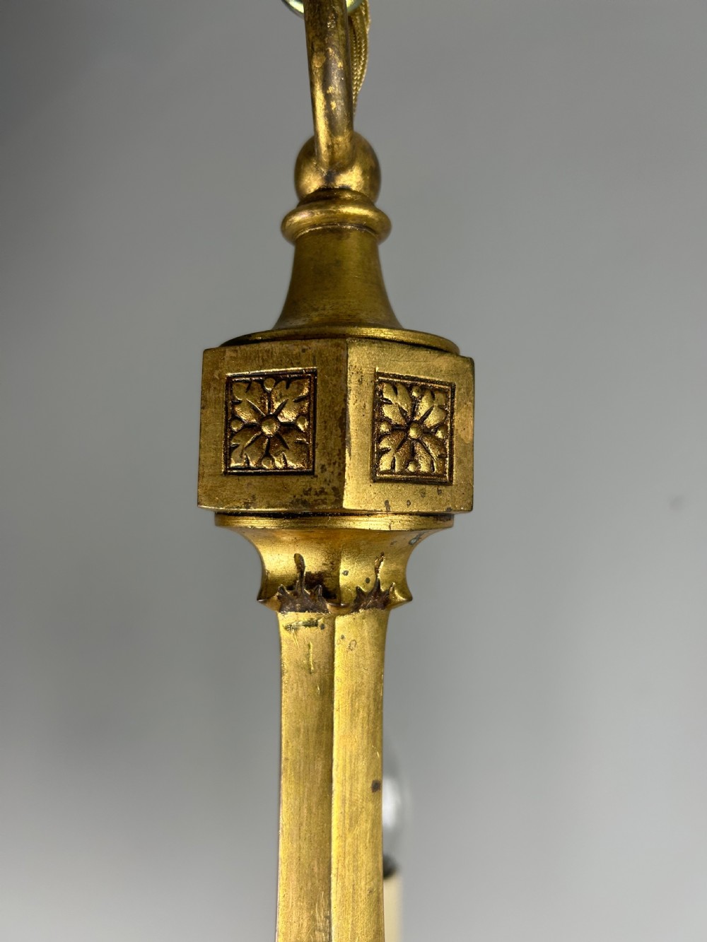 English Art Nouveau c1910 6 Arm Antique Brass Chandelier  View VI