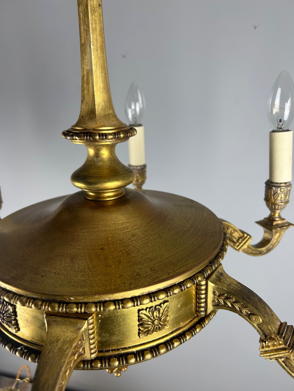 English Art Nouveau c1910 6 Arm Antique Brass Chandelier  View VII