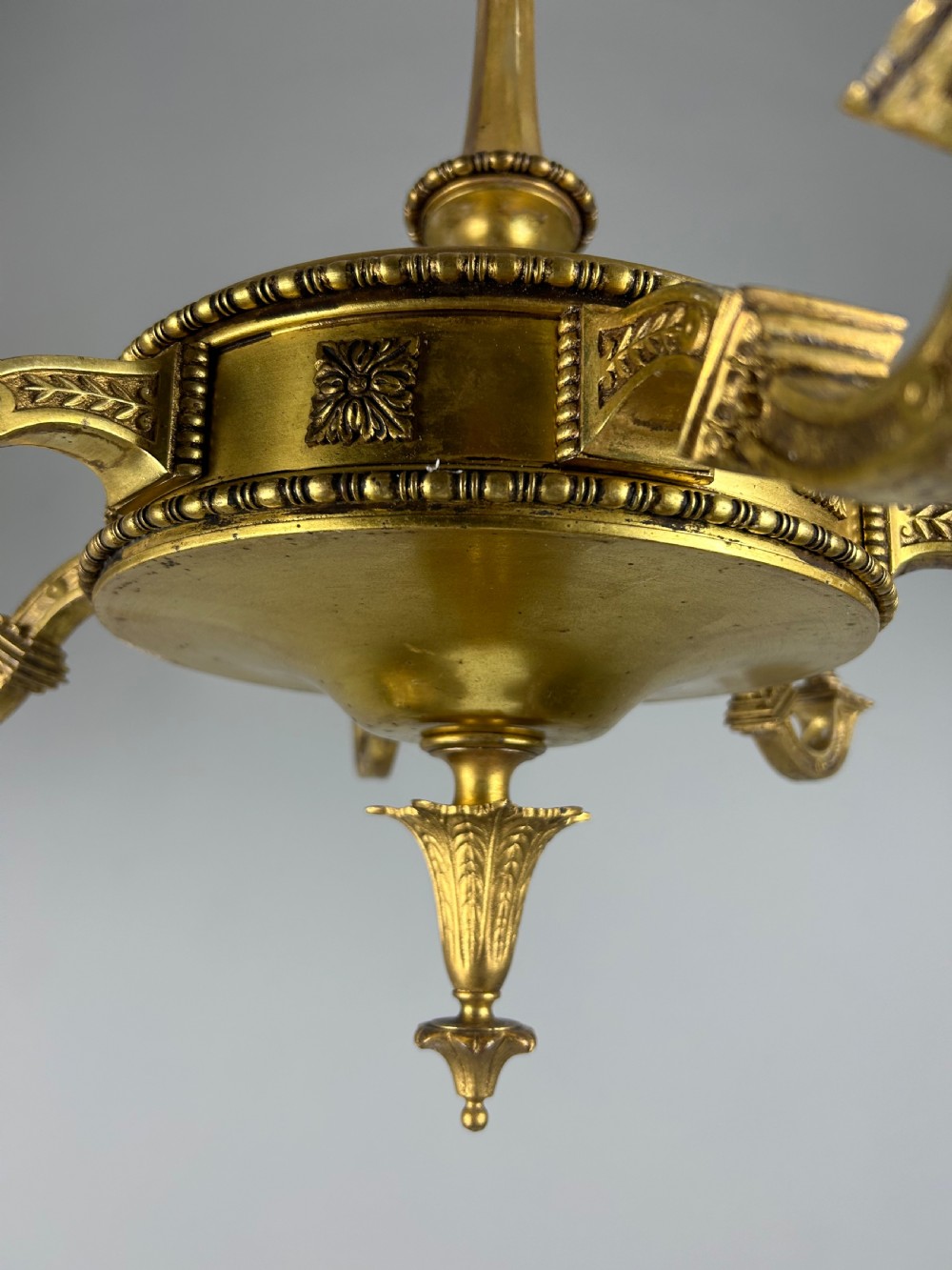 English Art Nouveau c1910 6 Arm Antique Brass Chandelier  View X