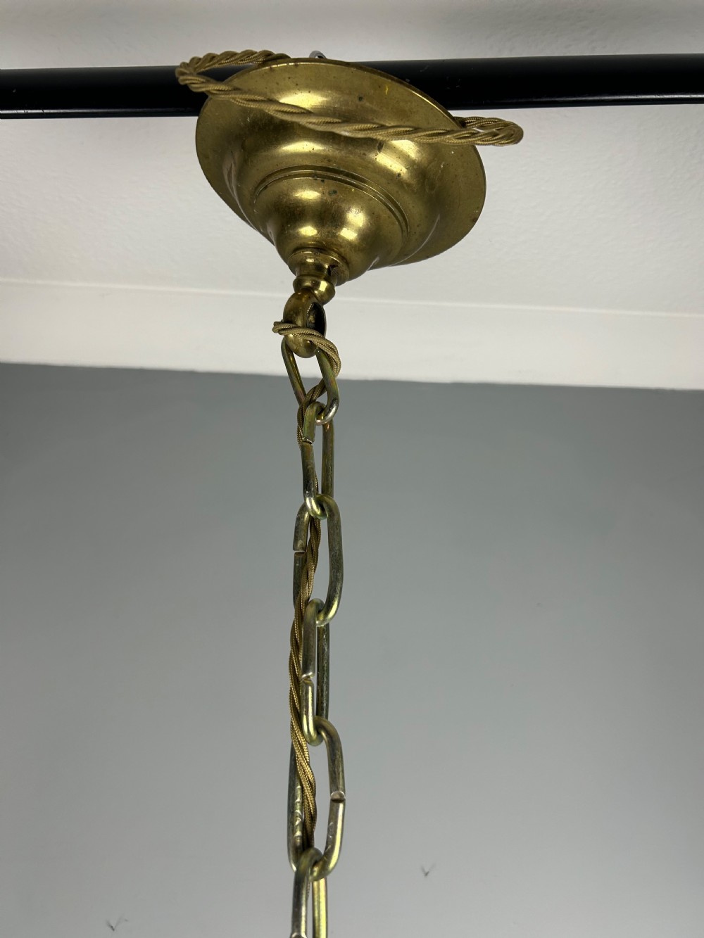 English Art Nouveau c1910 6 Arm Antique Brass Chandelier  View XIX