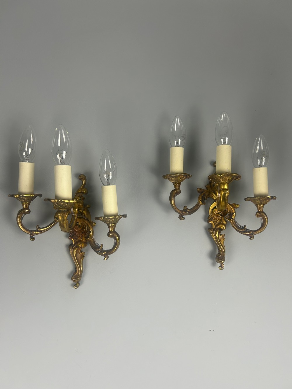 Pair Of French Triple Arm Bronze Antique Wall Lights