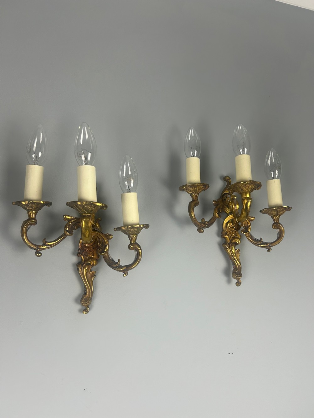 Pair Of French Triple Arm Bronze Antique Wall Lights View X