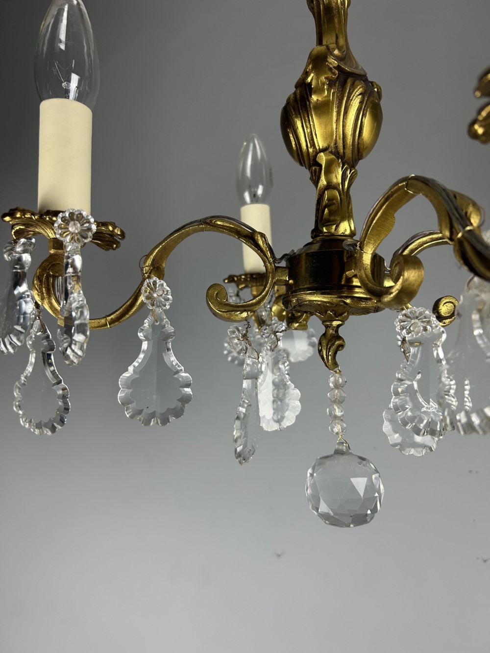 French Gilded Bronze 4 Light Antique Crystal Chandelier View IX