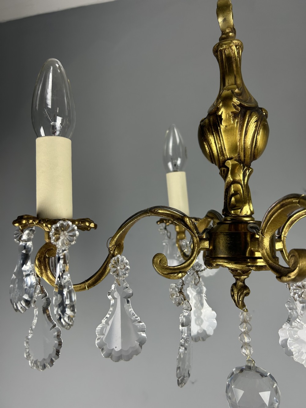 French Gilded Bronze 4 Light Antique Crystal Chandelier View X