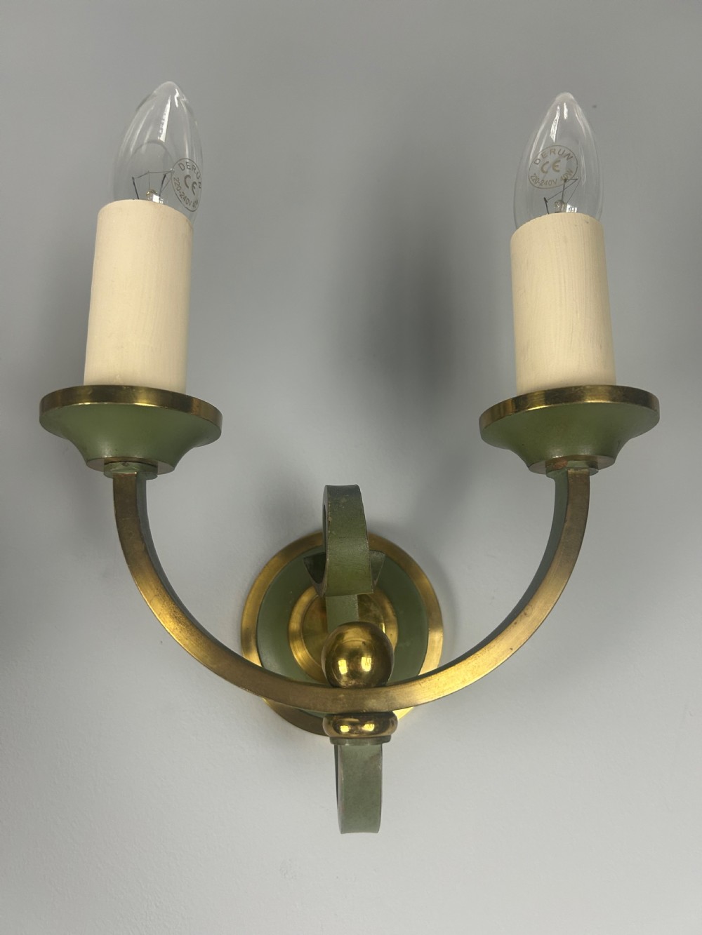 Pair of French Art Deco Green Enamel & Brass Wall Lights  View VI